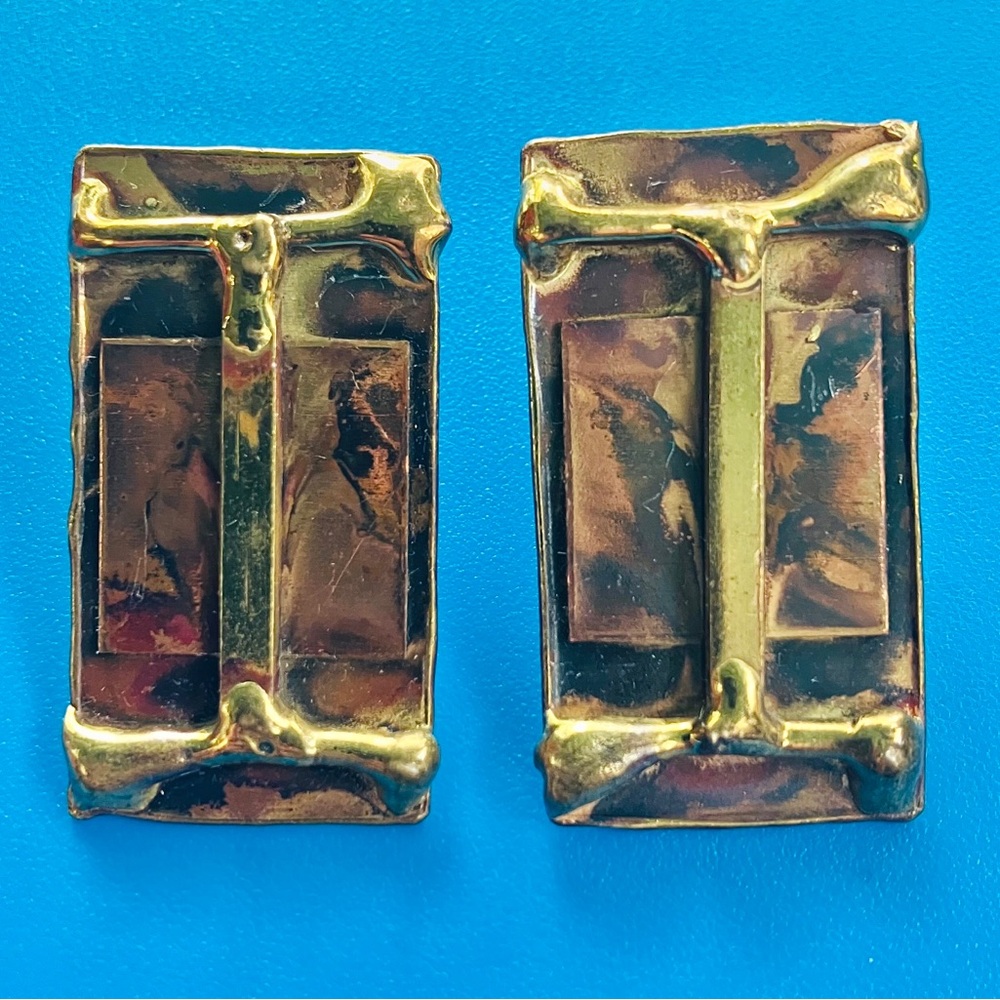 Vintage Artisan Crafted Brutalist Abstract MCM Copper Brass Earrings